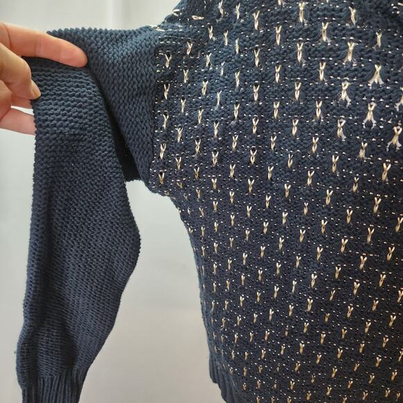 NWT Nine West Jeans Sweater LARGE Cowl Neck Wicked Navy Roxanne Missy Shiny NEW - Picture 4 of 11